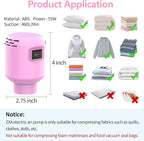 Electric Pump for Vacuum Storage Bags, 55W 5000PA Portable Travel Vacuum Pump for Storage Bags, Pink