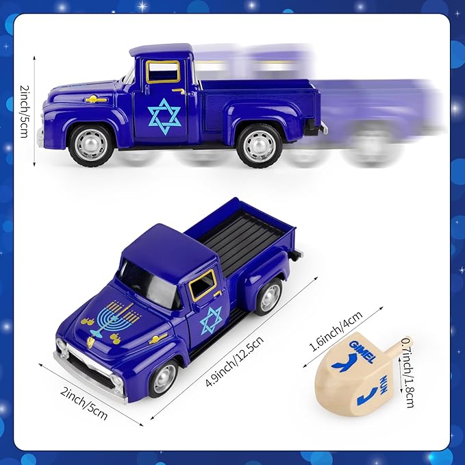 Hanukkah Truck Decor Vintage Metal Truck with Wood Dreidel Ornament Festive Jewish Holiday Farmhouse Tabletop Tiered Tray Decoration for Home Kitchen Office Tiered Tray Supplies