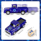 Hanukkah Truck Decor Vintage Metal Truck with Wood Dreidel Ornament Festive Jewish Holiday Farmhouse Tabletop Tiered Tray Decoration for Home Kitchen Office Tiered Tray Supplies