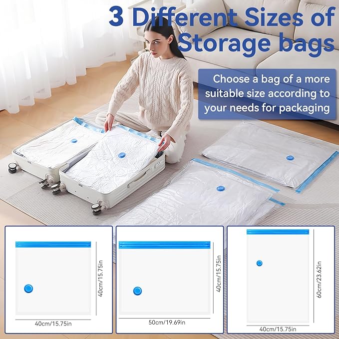 12 Pack Vacuum Seal Bags with Rechargeable Air Pump for Clothing, Vacuum Storage Bags for Clothing, Vacuum Seal Bags for Clothing Travel, Space Saver Vacuum Storage Bags, White