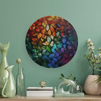 Stained Glass Theme Decorative Ceramic Plate Round Porcelain Plate,7 inch,Leaves Pattern,for Decorative Ornaments Giving Plates, 1 Plate with 1 Display Stand,Multicolor