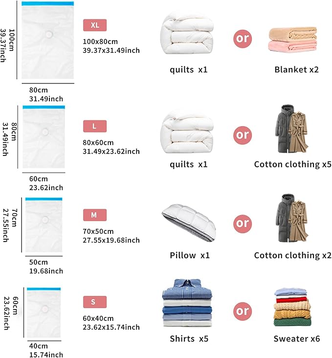 12 Pack Vacuum Storage Bags with Electric Pump – 3 Jumbo, 3 Large, 3 Medium, 3 Small Space Saver Bags for Clothes, Blankets, Bedding, Travel, Moving & Home Organization