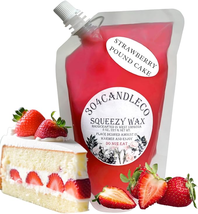 304CandleCo Large Squeeze Soy Wax Melt - 50 SCENTS! - Highly Fragrant & Hand-Crafted - Easy Mix & Match - American Made - Perfect for Wax Warmers (8oz, Strawberry Pound Cake)
