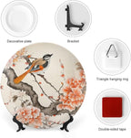Decorative Plates for Wall Hanging, Bird & Peony Flower Chinese Meticulous Painting Ceramic Plate, Wobble-Plate with Display Stand, Home Decor for Kitchen Cabinets, Farmhouse Round Tray 8 Inch