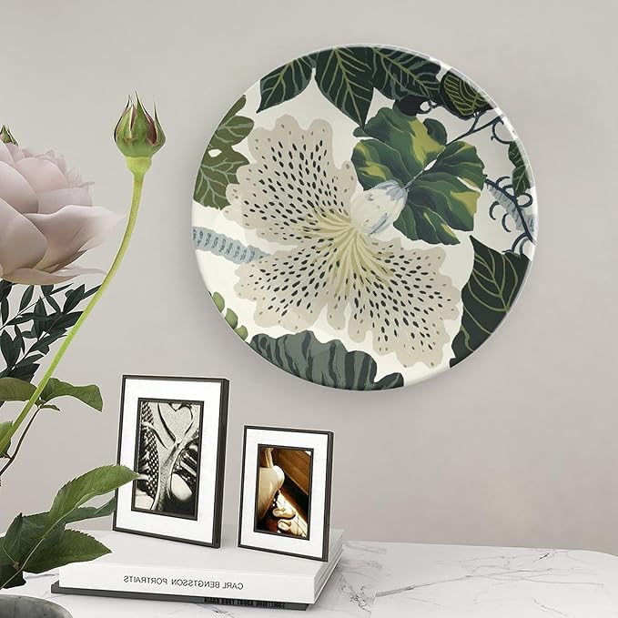 Green And White Chinoiserie Floral Ceramic Decorative Plate for Display Festival Farmhouse Supplies Kitchen Art Decoration Holiday Party Decorations Customize Gifts for Men Women Anniversary