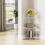 Crofy Foldable 3 Tier Corner Shelf, Metal Corner Plant Stand with White Frame and Transparent Shelves, Corner Display Rack Multipurpose Shelving Unit for Living Room, Bedroom, Bathroom