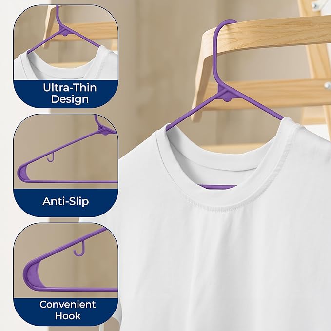 SereneLife Premium 10 Pack Plastic Hangers, Lightweight, Durable, Space Saving Clothes Organizers, Suitable for Shirts, Sweaters, Hoodies, Dresses, Kids Clothes, Good for Home Organization (Purple)
