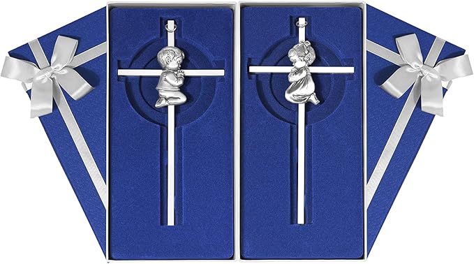 2 PCs Silver Baby Wall Cross Baptism Gifts for Boy and Girl Christening First Communion Dedication Gift for Baby Girls Goddaughter Religious Baptismal Children Crosses Gifts from Grandparents, 7in