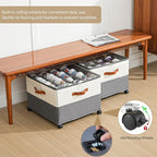 2 Pack Shoe Organizer for Closet,Shoe Storage Organizer with Wheels, Fits up to 32 Pairs,Adjustable Dividers,Fabric Shoe Storage Bins with Clear Cover,Beige and Grey