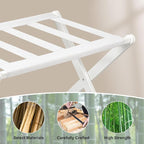 VASMIA Luggage Rack, Folding Suitcase Stand with Storage Shelf Set of 2, Bamboo Luggage Stand for Guest Room,Bedroon and Hotel,Holds up to 131 lb,Fit Most Luggage Size,White
