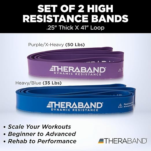 THERABAND High Resistance Bands, Set of 2 Elastic Super Bands for Improving Flexibility, Injury Rehab, & Full Body Workouts, Stretch Bands for Lifting, 1 Light & 1 Medium Band, Multi