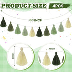 WILLBOND 4 Pieces Tassel Garland Sage Green Forest Garland for Classroom Wall Dorm Decor Boho Pastel Cotton Tassel Banners for Party Schooll(3.1 Inch, Green Colors)
