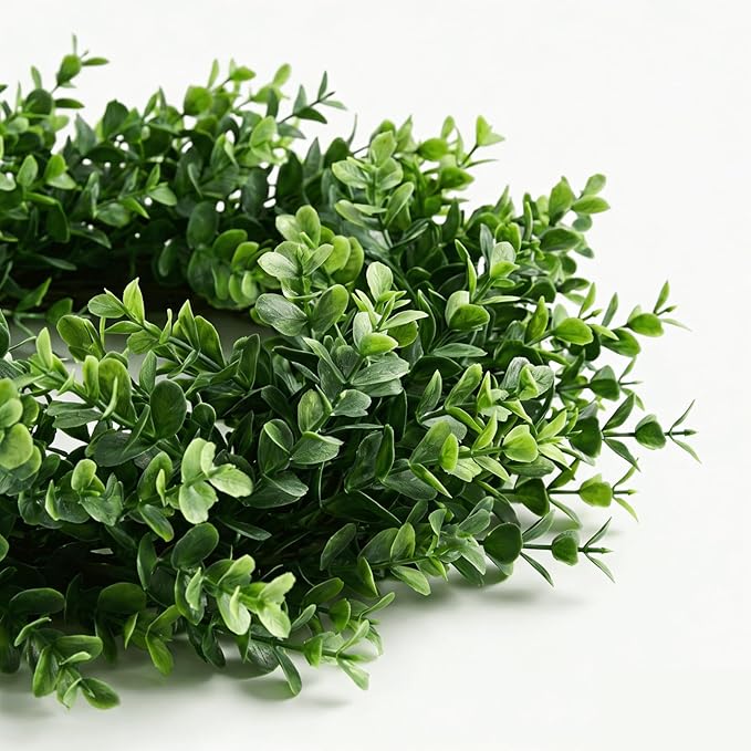 24" Faux Large Preserved Boxwood Wreath - Waterproof Spring & Summer Greenery Floral Wreath for Front Door, Porch, Farmhouse, Wall, Window - Indoor & Outdoor All Seasons Hanging Home Décor