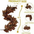 Brown Leaf Wreath, Artificial Realistic Reusable Leaf Swag Fall Porch Decorations Outdoor for Mantle Fall Decorations for Home (2-180)