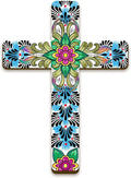 Maitys Floral Cross Wall Decor Hand Painted Decorative Inspirational Wooden Cross Mexican Art Wall Decor Mexican Crucifix for Home Room Church Decoration (Cute Style)