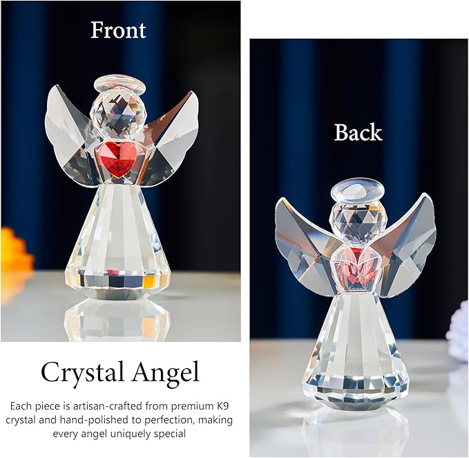 Crystal Guardian Angel Figurine Decoration, Glass Guardian Angel Statue Christmas Birthday Gifts for Girl Women Girlfriend Daughter, Art Collectible Figurines Home Decor (Angel -Clear)