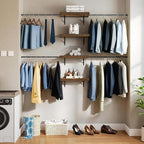 YITAHOME Wall-Mounted Closet System with Expandable Rod and Thickened Shelves – Adjustable Clothing Rack for Bedroom, Laundry Room and Cloakroom, Suitable for 2-8 Feets Space