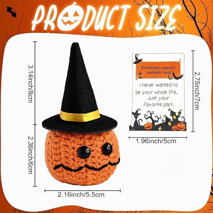Crochet Pumpkin, Cute Emotional Support Pumpkin with Wizard Hat for Halloween, Funny Gifts for Adults, Women, Men, Friends, Family