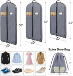 BALEINE 5PK Heavy Duty Garment Bag with Shoe Storage Travel Bag for Dresses, Suit, Coats Travel Essential (60", Grey)