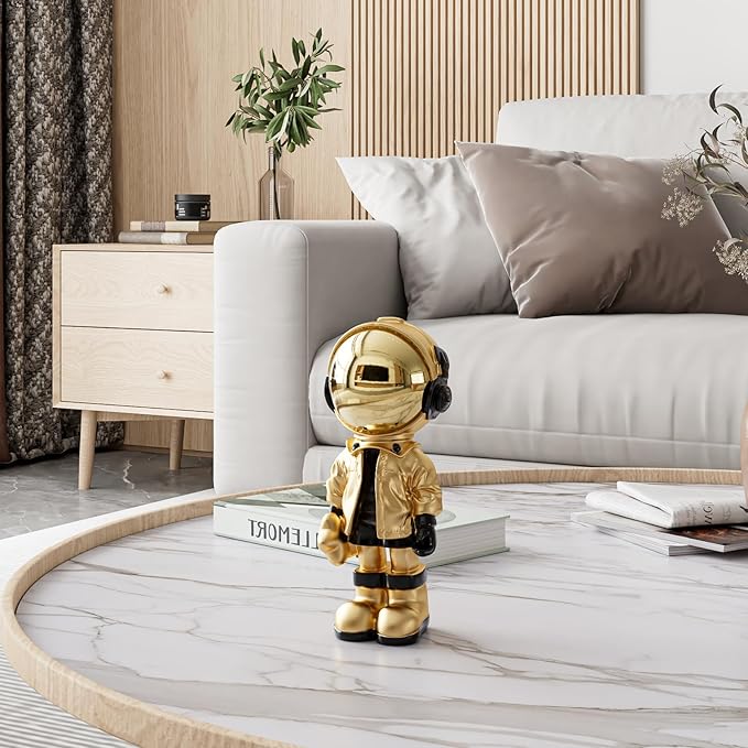 EZ4ENCE Small Figurine Statue Astronaut Sculpture Decor,Sculpture for Home Decor,Arts Gold Shelf Decoration,Cool Metal Mask Table Decor,Mini Ornament