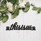 CREATCABIN This is Us Laser Cut Wood Letter Sign Black Wall Decor Cutouts Unfinished Wooden Signs Wall Art Basswood Hanging Sculpture Decoration for Painting Crafts DIY Home Bedroom 11.9x3.1Inch