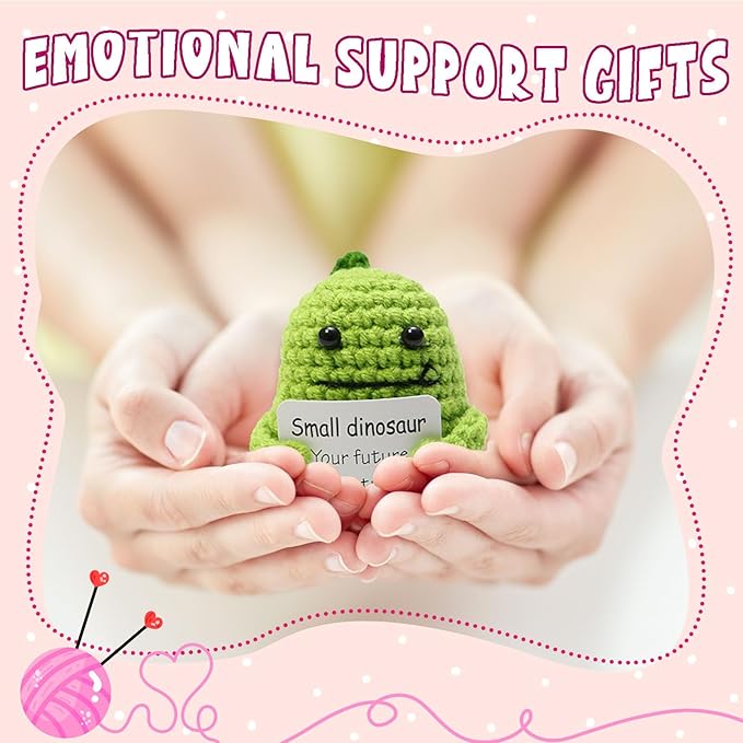 Positive Crochet Dinosaur for Him, Valentines Day Gift for Him Her, Emotional Gifts for Girl, Handmade Knitting Dinosaur Doll