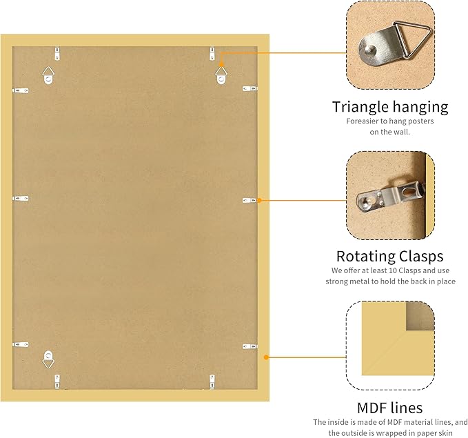 20x28 Picture Frame Gold Set of 3, Display Pictures 16x24 with Mat or 20 x 28 Without Mat, Poster Frames 20x28 for Wall Hanging Horizontal and Vertical