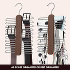 Tie Hanger 2 Pack, Rust Resistant Wooden Necktie Organizer with 360 Degree Rotation for Tie, Belt, Scarf Storage