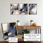 BINCUE Blue Neutral Wall Art Framed Modern Abstract Artwork Blue Abstract Wall Decor Modern Blue Wall Paintings Abstract Neutral Wall Pictures for Living Room Bedroom Office Bathroom 12" Lx16 W Set of 3