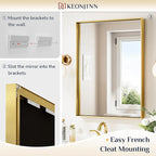 Keonjinn Brushed Shiny Gold Bathroom Mirror 22 x 30 Inch, Rectangle Gold Vanity Mirror for Wall, Aluminum Alloy Metal Framed, Modern Farmhouse, Square Corner, Brass Mirrors for Over Sink