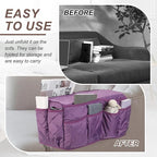 uxcell 2 Pcs Recliner Armchair Caddy, Couch Armrest Organizer with 14 Pockets for Bedside Sofa Remote Control Holder Magazine Phone Book Glasses (Purple, 20" x 7" x 9")