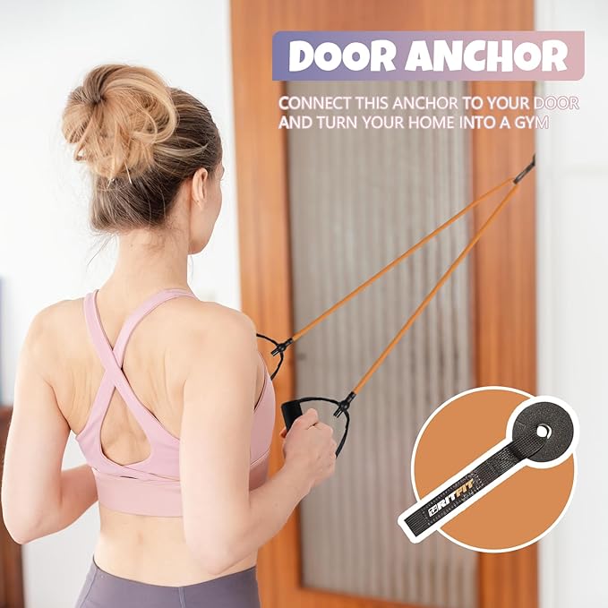 RitFit Single Resistance Exercise Band with Comfortable Handles - Ideal for Physical Therapy, Strength Training, Muscle Toning - Foam Padding Door Anchor and Starter Guide Included