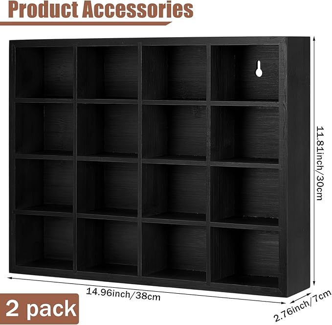 Wesiti Tie Box Organizer Wall Mounted Tie Rack with 16 Compartments Bamboo Belt Holder for Men Scarf Necktie Home Wall Closet(Black Color,2 Pieces)