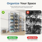 DUMOS Clear Shoe Storage Boxes, 15-Pack Plastic Stackable Shoe Containers with Lids, Display Sneaker Case Organizer for Closet, Under Bed, Entryway,Black (Fit Size 9)