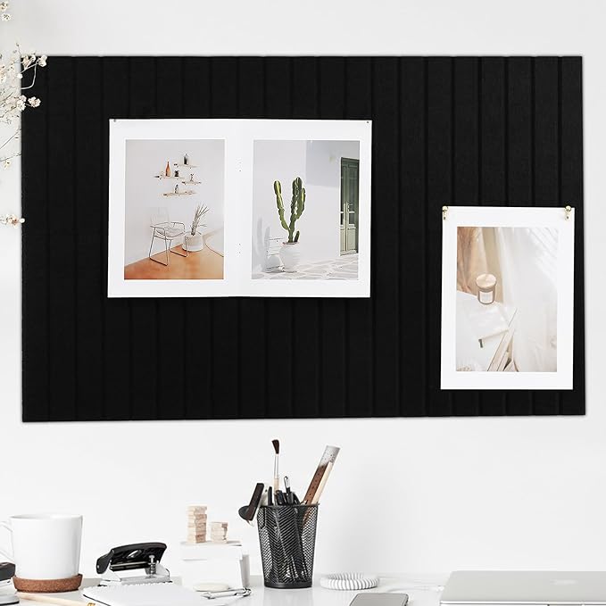 Felt Bulletin Board 35" x 24" - Stylish Cork Board Alternative for Office & Wall Decor – 6 Customizable Adhesive Tiles w/Golden Pins are Perfect to Display Your Photos