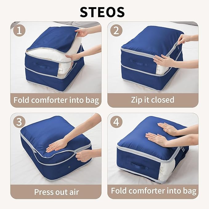 DIMJ Comforter Storage Bag 4 Pack - Blanket Storage Organizer Compression Bags, Large Capacity Ultra Space Saving Self Compression Organize for Bedding, Pillow, Duvet, Sheet Storage with Zipper Window
