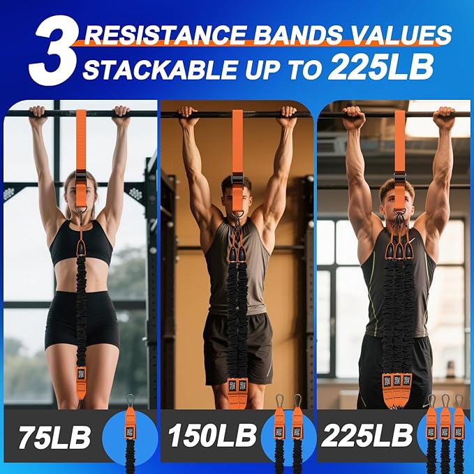 WHATAFIT Pull Up Assistance Bands, Resistance Bands for Pull Up Bar Working Out with Feet Straps ，Adjustable Heavy Duty Pull Up Assist Equipment, Home Gym Fitness Exercise Strength Muscle Training