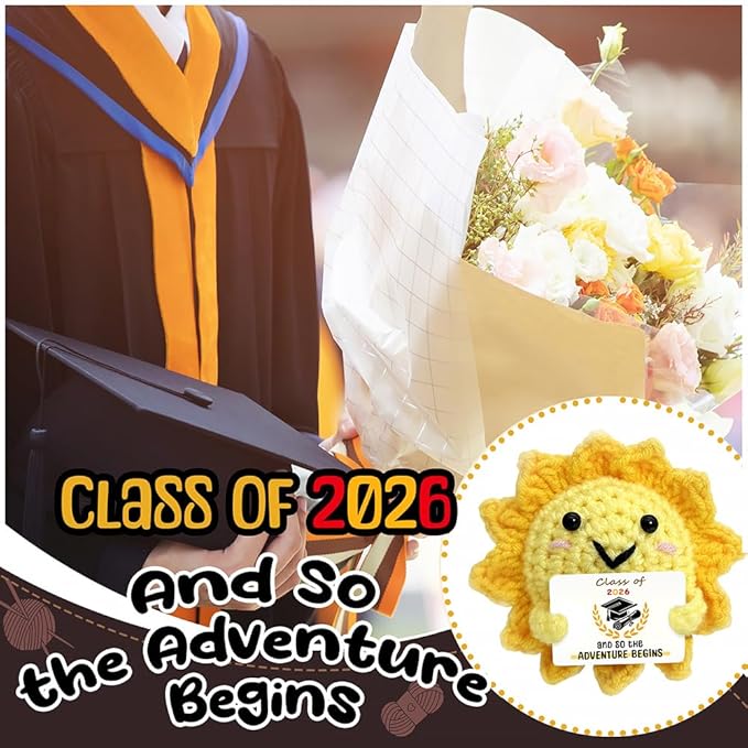 Class of 2026 Graduation Gifts Positive Crochet Sunshine, Emotional Support Crochet Dolls - Graduation Gifts for Friends, Classmate, Son, Daughter | College or Masters Degree Congratulations Present