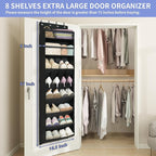 FENTEC 1 Pack 8 Shelves Over The Door Shoe Organizer, 68" Exlarge Deep Pockets Hanging Shoe Organizer, Shoe Rack for Closet, Shoe Holder for Boots,Over Door Organizer in Home, RV, Dorm, Black