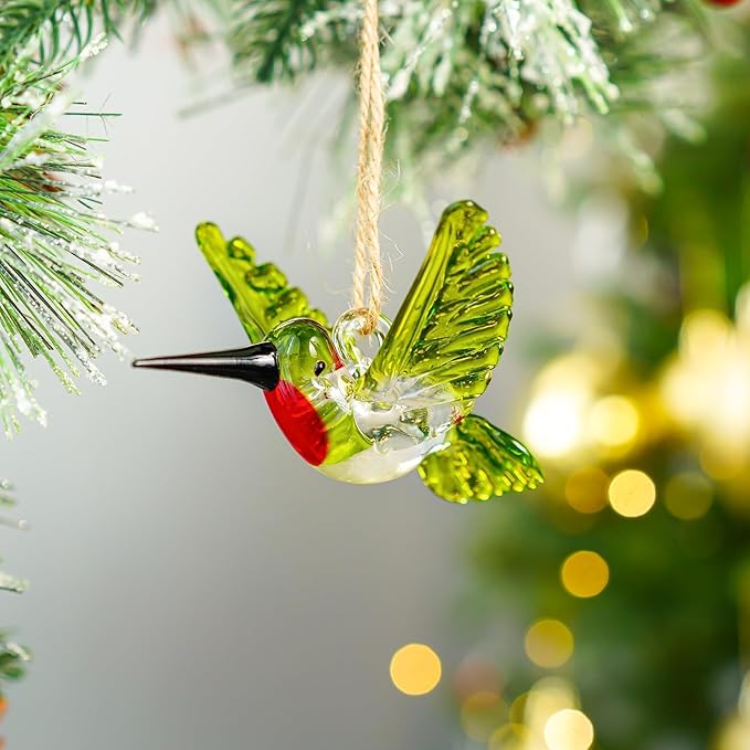 Hummingbird Stained Glass Ornaments Hand Blown Glass Bird Animal Collectible Decorative Hanging Hummingbird Suncatcher for Tree Window Garden