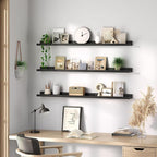 HOOBRO Floating Shelves, Wall Shelf Set of 3, 47.2 Inches Hanging Shelf with Raised Edge and Invisible Brackets, for Bathroom, Bedroom, Kitchen, Office, Living Room Decor, Black BK92BJ01