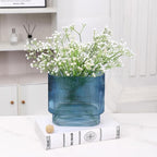 Ribbed Glass Vase, Blue Glass Vase, Fluted Short Vases for Flowers, Modern Vases for Living Room, Dining Room, Bathroom, Desk, Shelf, Wedding, Office, 7 Inches