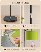 EDISHINE Modern Floor Lamps for Living Room, 64.7" Minimalist Standing Lamp with 3 Color Temperatures Bulb & Adjustable Linen Shade, Foot Pedal Switch, Arc Tall Lamp for Office Bedroom, Green Shade