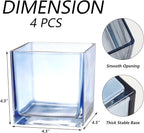 Square Glass Vases Set of 4, 5" x 5" x 5" Blue Flower Vases for Centerpieces, Square Vase for Flowers, Small Vase for Wedding, Party, Home Office Decoration