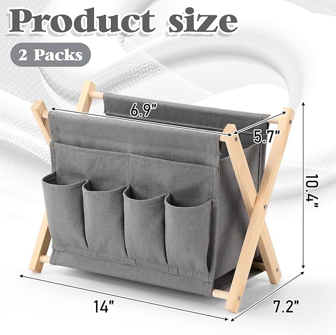 Sliner 2 Pack Foldable Magazine Rack with 6 Pockets 14x10.4 Inch Book Basket Storage Holder for Books, Newspapers, Home Couch Tablet Magazine Holder for TV Remote Control Living Room