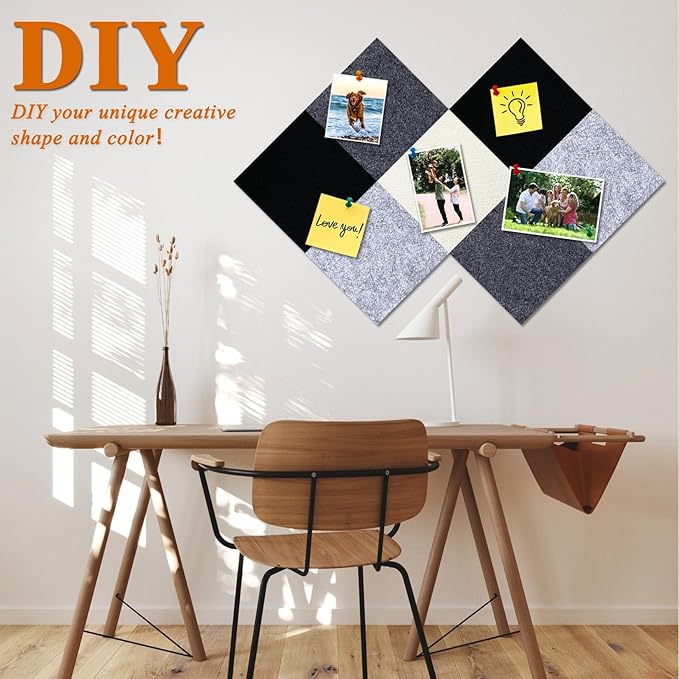Square Felt Cork Bulletin Board Tiles, Self Adhesive DIY Felt Pin Board for Wall 30" x 20" with 35 Pushpins for Office School Home Wall Decor Stickers Memos Photos Display (Gradual Grey)