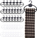 35Pcs Plastic Scarf Organizer for Closet, Oval Kerchief Organizer, Non-Slip Space Saving Hanger for Kerchief Tie Belts, ATSKIM Scarf Hangers for Home Shop Sorting Storing (Black, Clear)