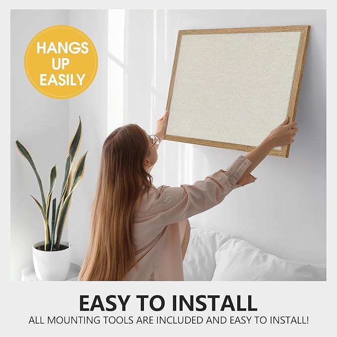 AKTOP Cork Board Bulletin Board with Linen 20" X 30", Large Framed Corkboard for Wall, Hanging Pin Board Picture Board for Home Office Decor, Cute Vision Board with Pushpins (Carbonized Black)