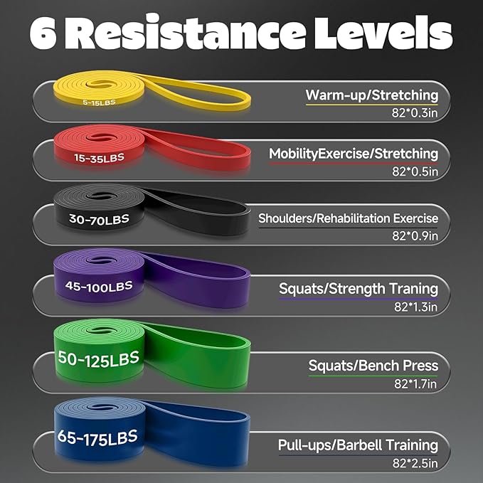 Resistance Bands Set with Door Anchor, Multi-Levels Pull Up Assistance Bands, Exercise Bands for Working Out, Stretching, Muscle Training, Physical Therapy (Men/Women)
