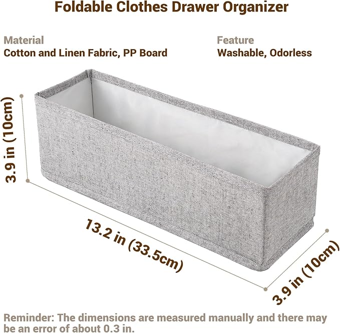 MURRI&MURRDI Mini Foldable Clothes Drawer Organizer 6 Pcs, Narrow Fabric Drawer Organizer for Nursery, Small Dresser Storage Bins for Clothing Sock Underwear Bra Belt Tie Scarves, Gray